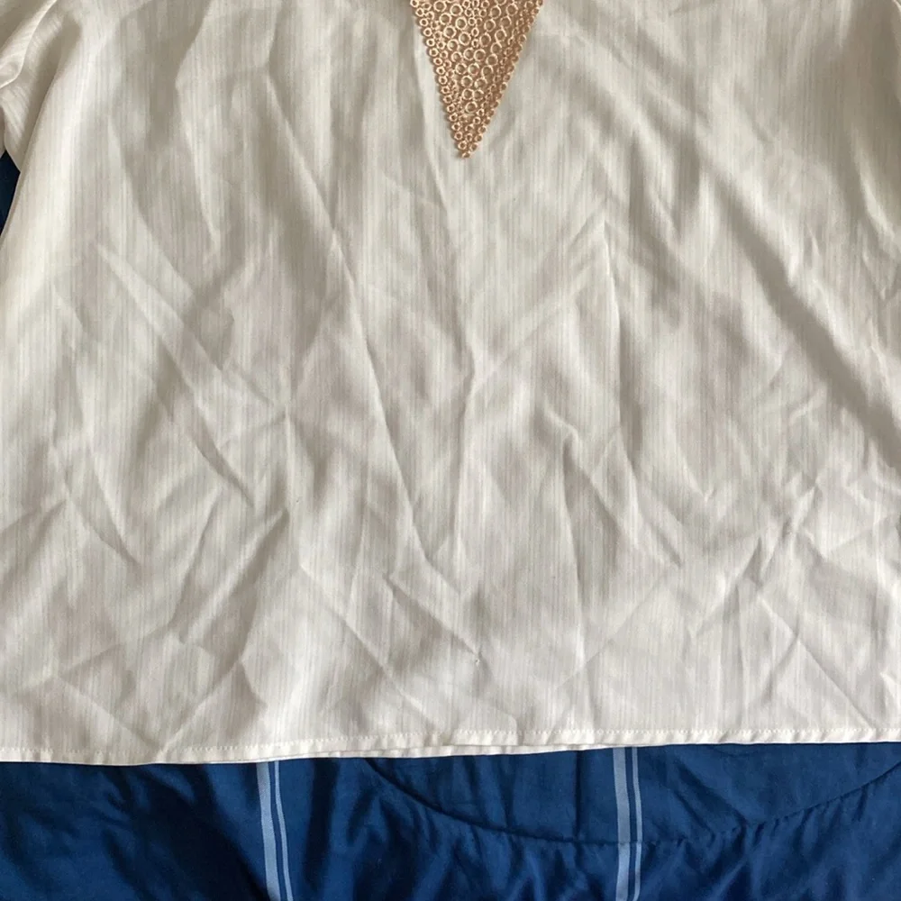 Cream Long Sleeve Blouse with V-neck embroidered Collar and cuffs - Picture 8 of 17